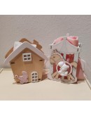 Bomboniera portaconfetti in legno rosa celeste in offerta